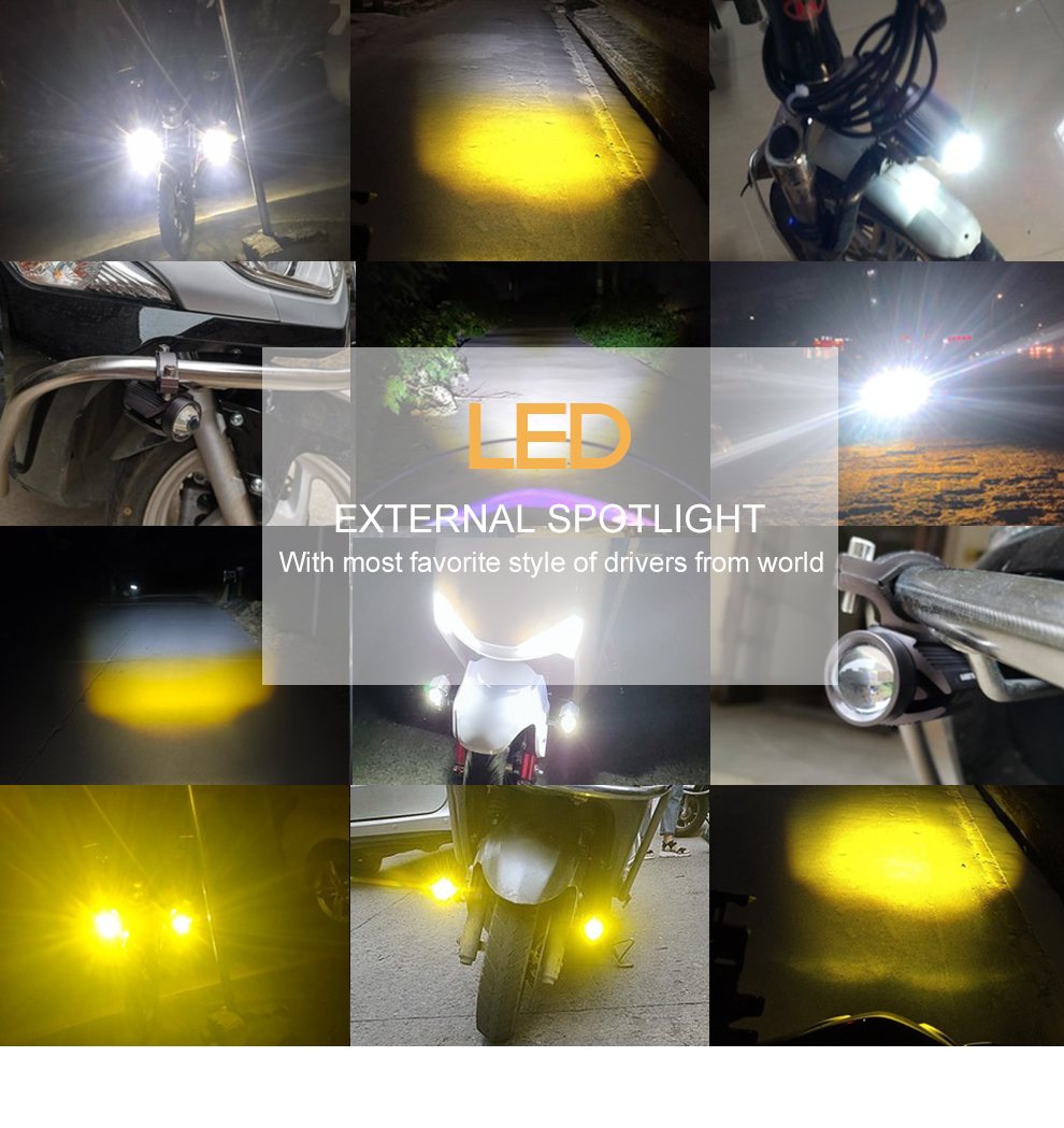1 pcs LED Motorcycle Headlight Tri-Color Projector Bi Lens Moto Bike Mini Lights &amp; Lighting Accessories