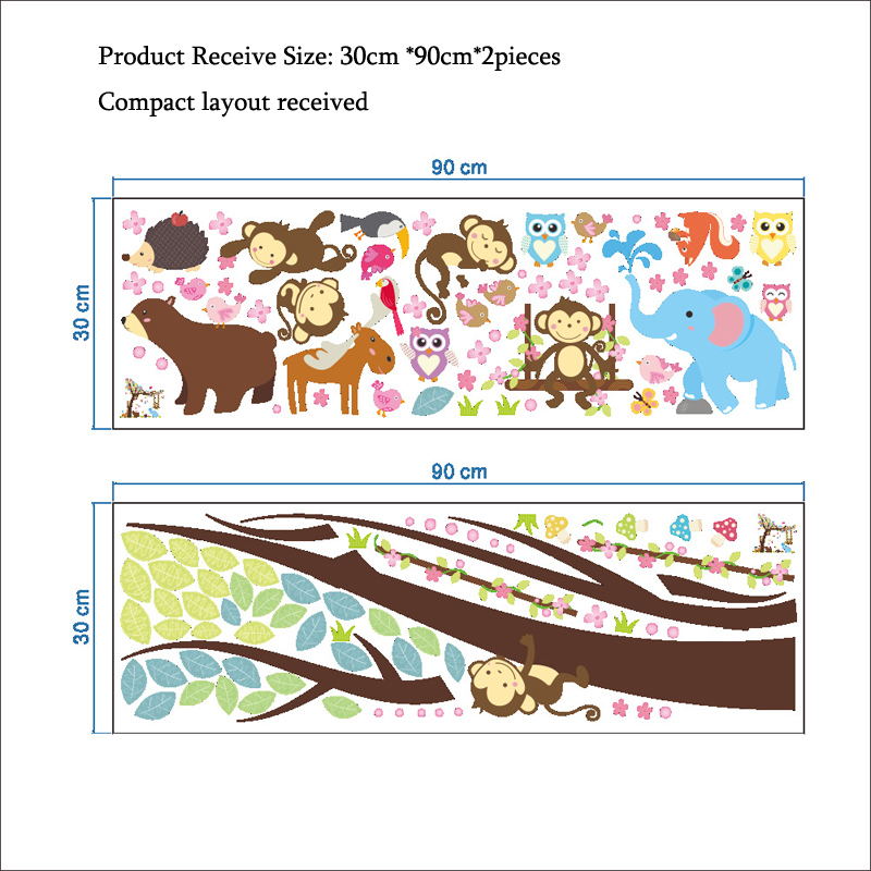 Forest Animals wall sticker Monkey Bear Tree for kids room Children Wall Home Decor