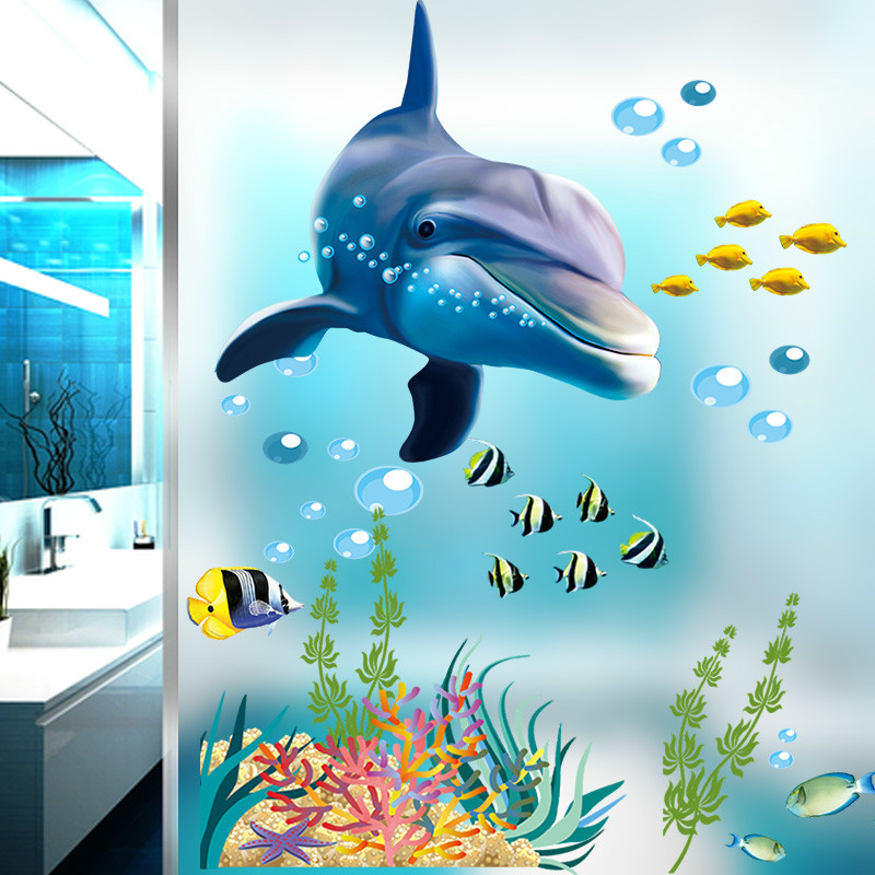 Dolphin Fish Aquarium Ocean Wall Stickers For Kids Rooms Bathroom Kitchen Home Decor