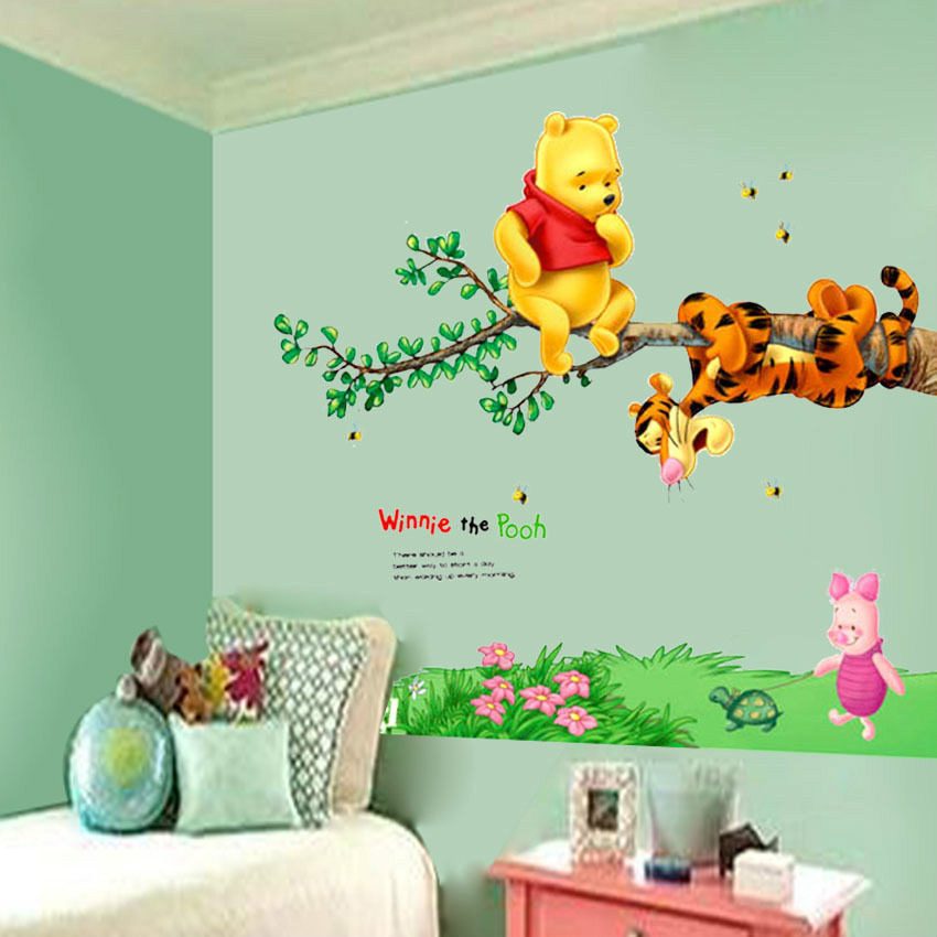 Animal cartoon Winnie Pooh tree wall stickers for kids rooms boys girl home decor