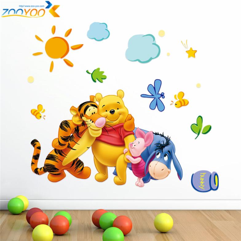 Winnie The Pooh With Friends Wall Stickers For Kids Room Home Decoration Cartoon Bear Pig Home Decor