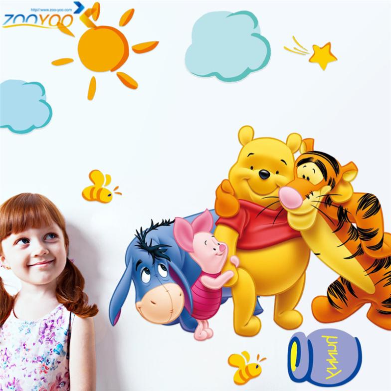 Winnie The Pooh With Friends Wall Stickers For Kids Room Home Decoration Cartoon Bear Pig Home Decor