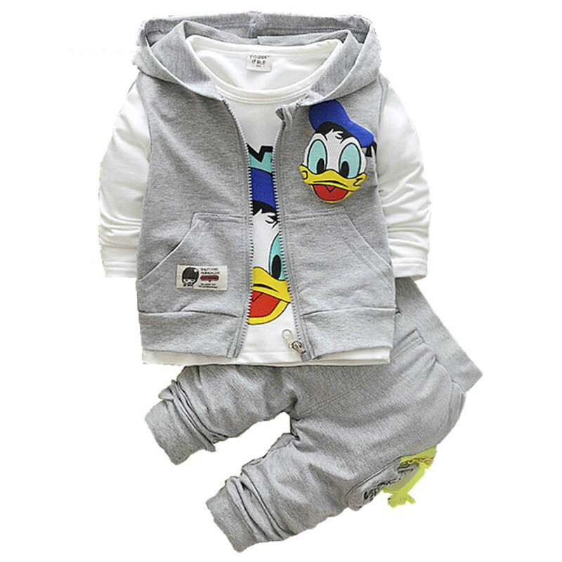 New Donald Duck Boys Clothing Sets Kids Autumn Character Cotton Long Sleeve T-shirts &amp; Polos
