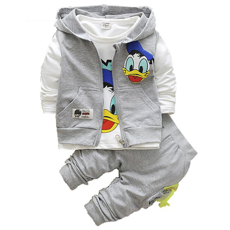 New Donald Duck Boys Clothing Sets Kids Autumn Character Cotton Long Sleeve T-shirts &amp; Polos