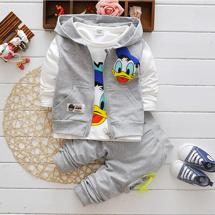 New Donald Duck Boys Clothing Sets Kids Autumn Character Cotton Long Sleeve T-shirts &amp; Polos