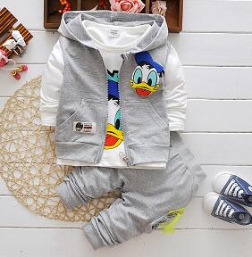 New Donald Duck Boys Clothing Sets Kids Autumn Character Cotton Long Sleeve T-shirts &amp; Polos