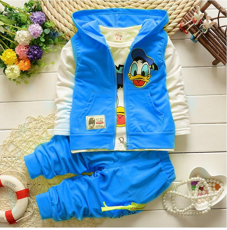 New Donald Duck Boys Clothing Sets Kids Autumn Character Cotton Long Sleeve T-shirts &amp; Polos