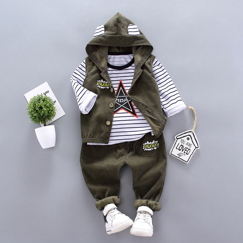 Baby Boys Spring Fall Print Boy Handsome Autumn Winter Clothes Three-piece  Coats &amp; Jackets