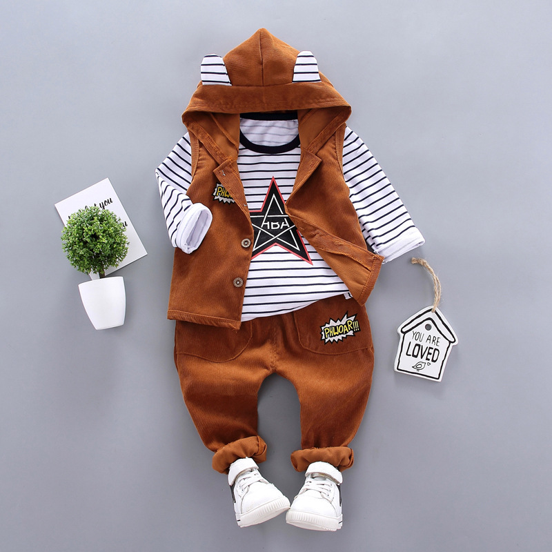 Baby Boys Spring Fall Print Boy Handsome Autumn Winter Clothes Three-piece  Coats &amp; Jackets