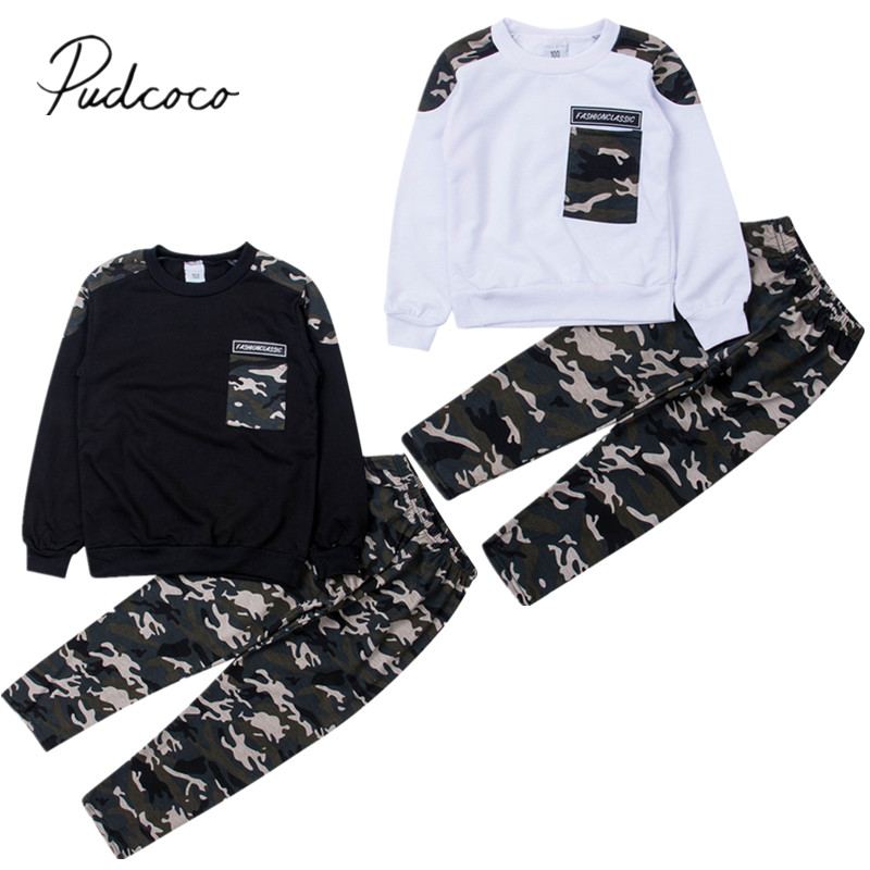 Toddler Kids Baby Boy Clothing Set Pocket Pullover Tops Camo Pant 2PCS Outfits T-shirts &amp; Polos