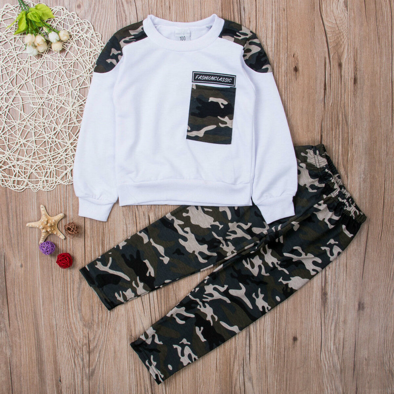 Toddler Kids Baby Boy Clothing Set Pocket Pullover Tops Camo Pant 2PCS Outfits T-shirts &amp; Polos