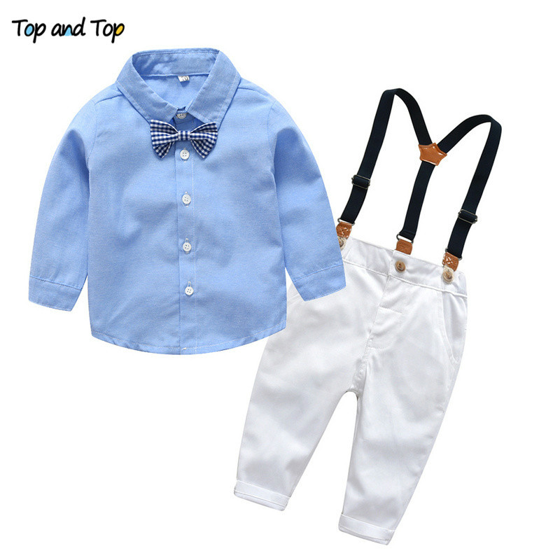 Boys Gentleman Clothing Sets Autumn Kids Formal Suits Long Sleeve Shirt+Suspenders Shirts