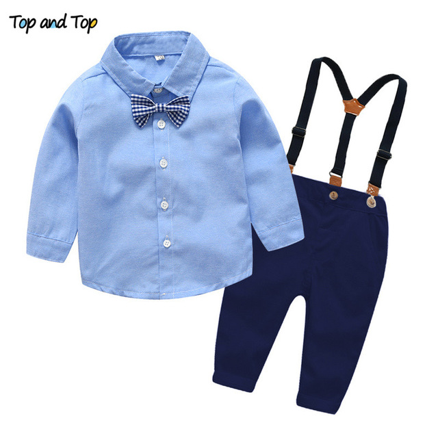 Boys Gentleman Clothing Sets Autumn Kids Formal Suits Long Sleeve Shirt+Suspenders Shirts