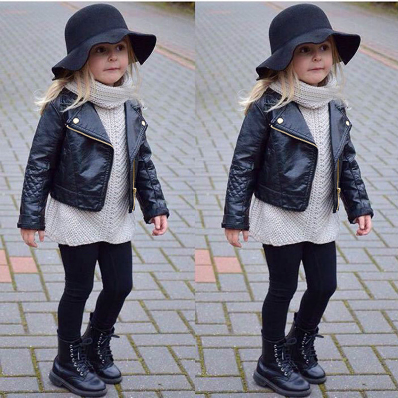 Boys Girls Leather Pu Jacket Spring Autumn Children's Motorcycle Long Sleeve Coats &amp; Jackets