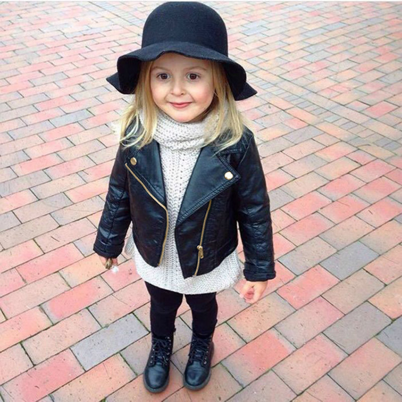 Boys Girls Leather Pu Jacket Spring Autumn Children's Motorcycle Long Sleeve Coats &amp; Jackets