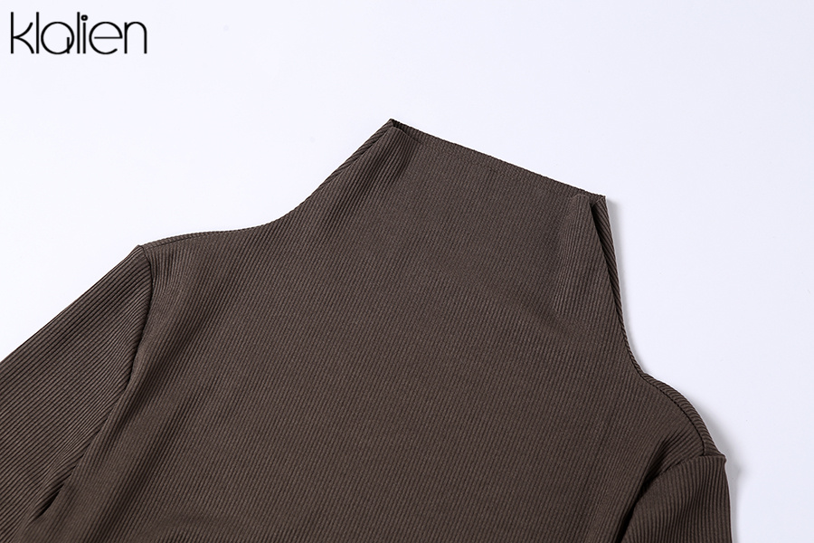 KLALIEN Autumn New Sweater Dress Women Long Sleeve Turtleneck Knit Solid Slim Drawstring Bodycon Skirts