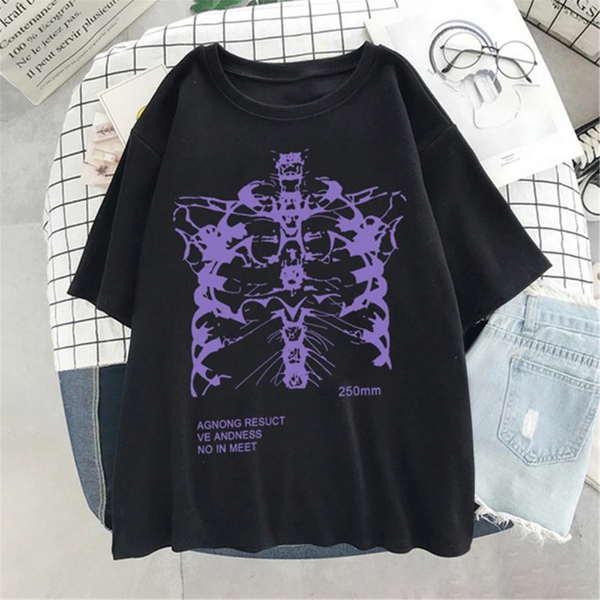 Heart and Lung Print Women T-shirt  Cartoon Female T-shirt Dark Skull Bones Tops
