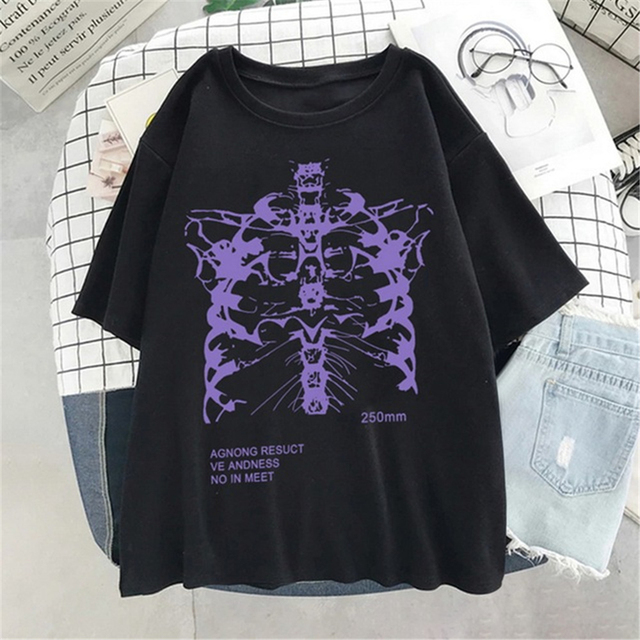Heart and Lung Print Women T-shirt  Cartoon Female T-shirt Dark Skull Bones Tops