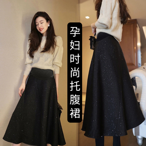 Autumn Winter Korean Fashion Velvet Maternity Skirts Elastic Waist Belly Skirts