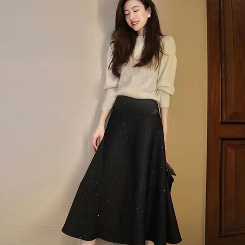 Autumn Winter Korean Fashion Velvet Maternity Skirts Elastic Waist Belly Skirts
