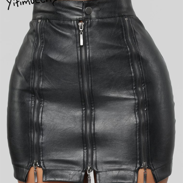 Zipper Sexy Pu Gothic High Waist Women's Skirt Punk  Split Summer 2022 New Empire Street Club Leather  Skirts