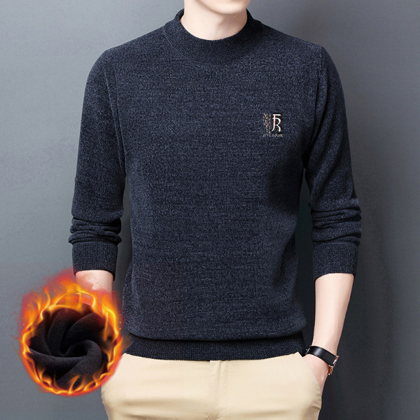Fleece Chenille Men's Sweater Autumn Winter 2021 New Knit Half Turtleneck Thick Warm Base  Sweatshirts, Cardigans & Hoodies
