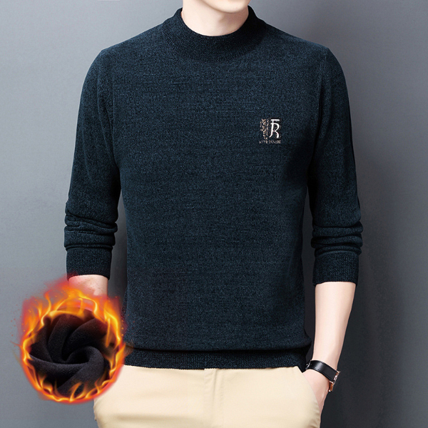 Fleece Chenille Men's Sweater Autumn Winter 2021 New Knit Half Turtleneck Thick Warm Base  Sweatshirts, Cardigans & Hoodies