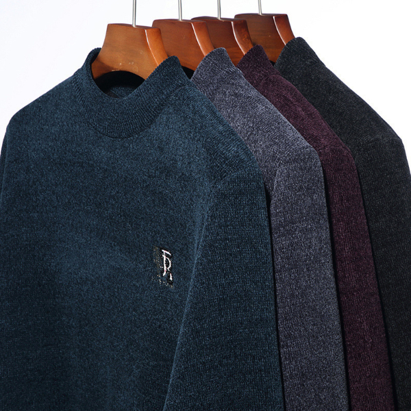 Fleece Chenille Men's Sweater Autumn Winter 2021 New Knit Half Turtleneck Thick Warm Base  Sweatshirts, Cardigans & Hoodies