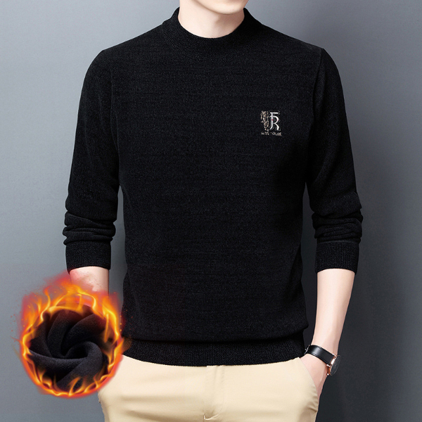 Fleece Chenille Men's Sweater Autumn Winter 2021 New Knit Half Turtleneck Thick Warm Base  Sweatshirts, Cardigans & Hoodies