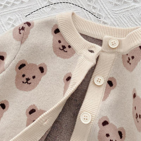 2022 Autumn Toddler Boys Knitted Sweater Baby Boys Cartoon Bear Cardigans Outwear Children  Tops
