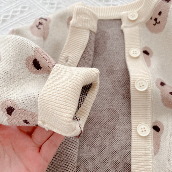 2022 Autumn Toddler Boys Knitted Sweater Baby Boys Cartoon Bear Cardigans Outwear Children  Tops