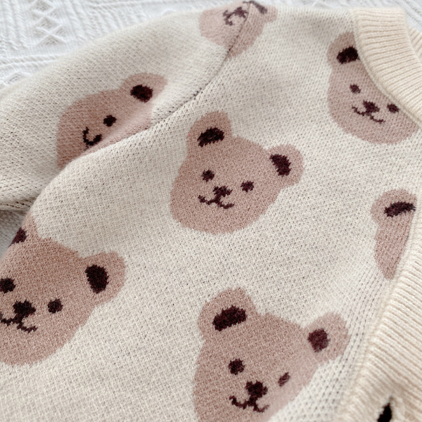 2022 Autumn Toddler Boys Knitted Sweater Baby Boys Cartoon Bear Cardigans Outwear Children  Tops