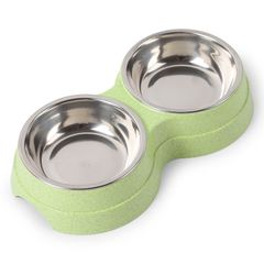 Feeding & Watering Supplies Dog Bowl Cat Double Bowl Wheat Straw Bite And Dirt Resistant Pet Double Bowl Stainless Steel Feeder Drink Water Green 25*5cm