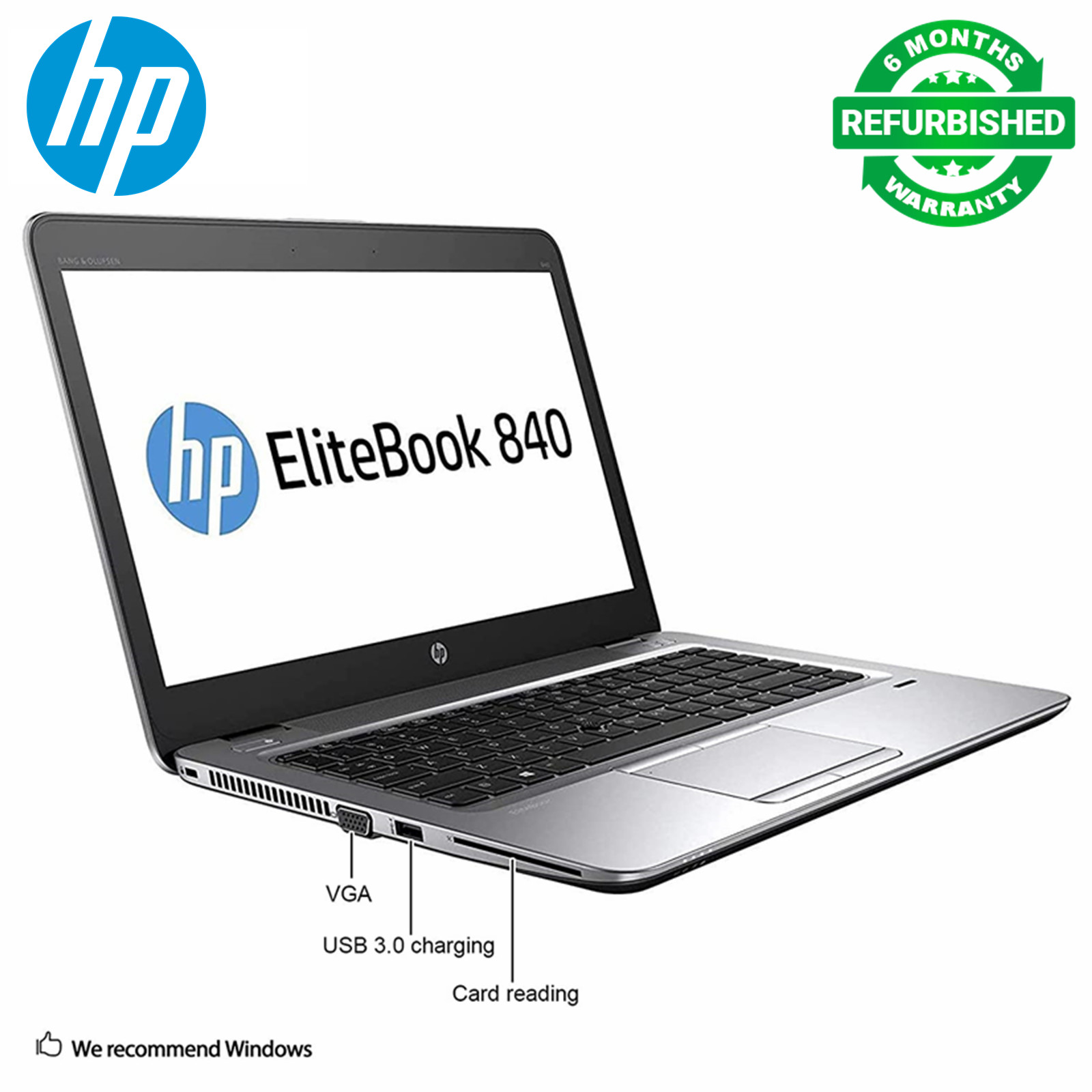 (Free Mouse i5+8gb+500gb+14''] Refurbished Hp Elitebook 840 G3 Laptop Intel Core i5 6th Gen 8GB 500GB SSD Backlit Keyboard 14" Notebook Windows 11 Office 2019