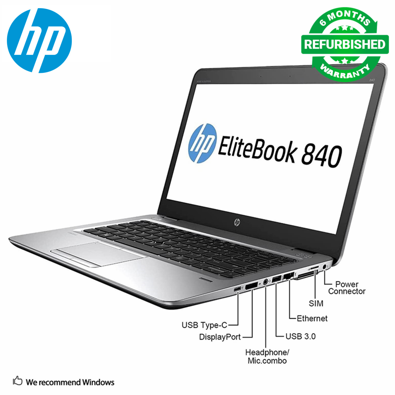 (Free Mouse i5+8gb+500gb+14''] Refurbished Hp Elitebook 840 G3 Laptop Intel Core i5 6th Gen 8GB 500GB SSD Backlit Keyboard 14" Notebook Windows 11 Office 2019