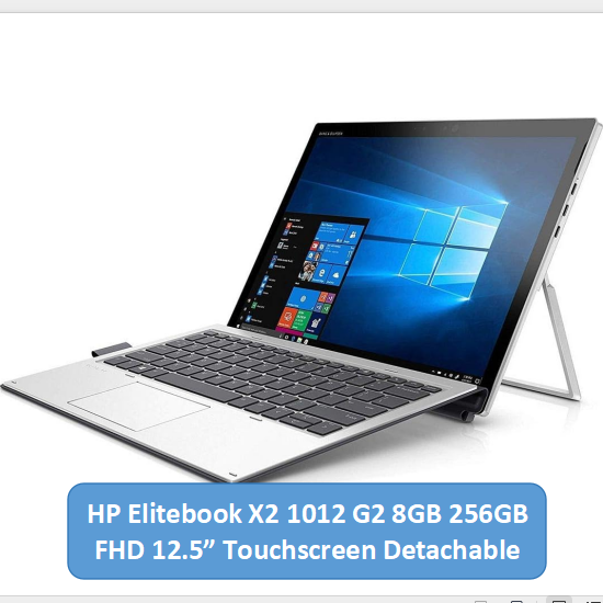 (Free Mouse) Hp Elitebook X2 1012 G2 Detachable 2 in 1 8GB 256GB FHD 12.5" Touch Screen - Refurbished Business Student Laptop - Office 2019 Windows 10 Pro Notebook Silver