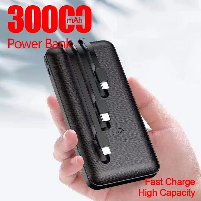 Power Bank 30000MAH WITH 3 CABLES - BLACK