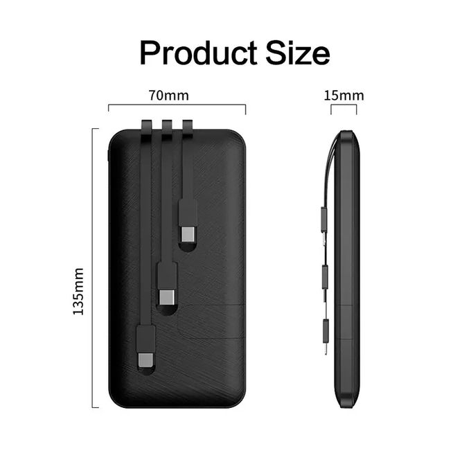 Power Bank 30000MAH WITH 3 CABLES - BLACK