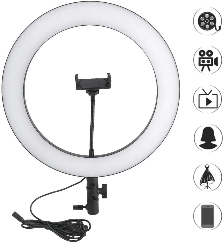 LED Ring Fill Light 14 Inch Dimmable Round with Phone Clip Set USB for Camera Video Live Streaming