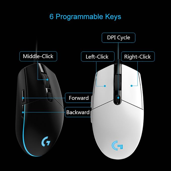 Logitech G102 6-keys RGB Glowing 6000DPI Five-speed Adjustable Wired Optical Gaming Mouse