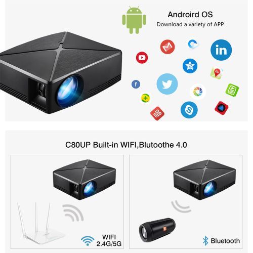 UHD Android WiFi Projector C80UP, 1280x720 Resolution +Free 32GB Flash Disk+HDMI Cable