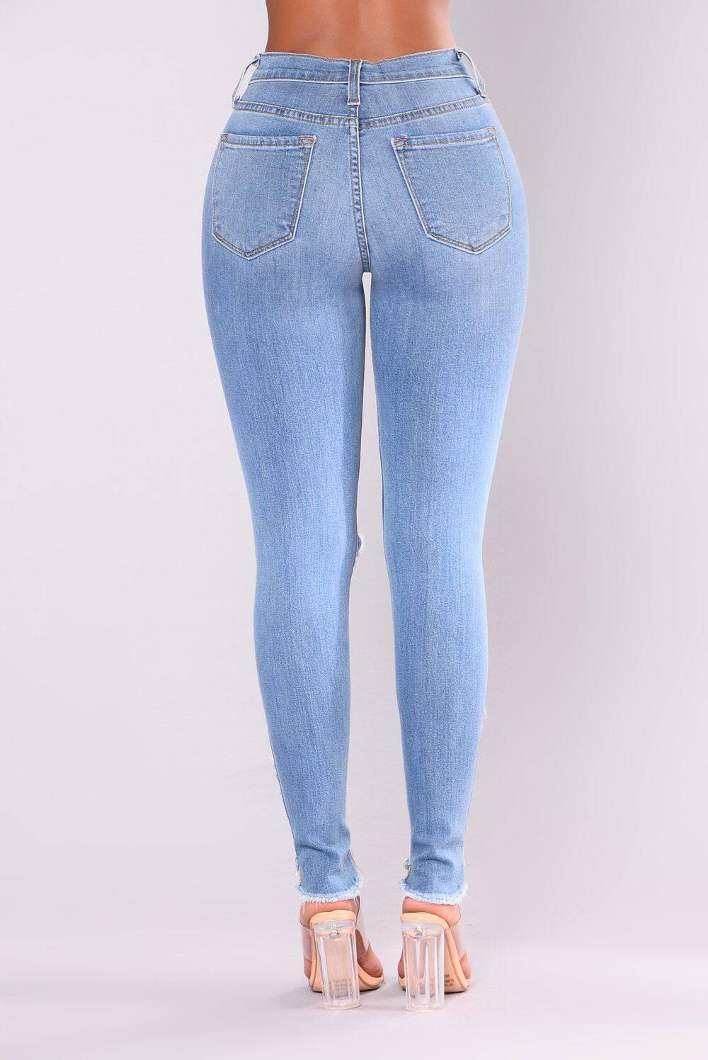 2021 High quality Lady Skinny Hole Denim woman jeans high waist Stretch Slim Pants Calf Length Jeans spodnie damskie
