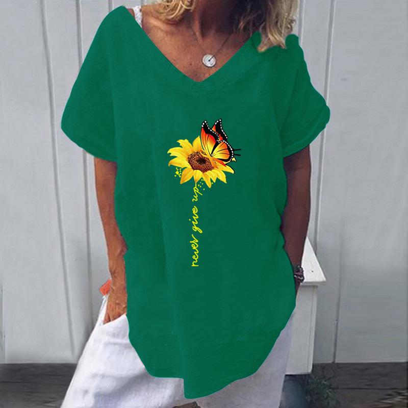 2021 High quality Womens Casual Cotton Linen Blouse Shirt Summer V-neck Short Sleeve Blusa Women 2XL New Fashion