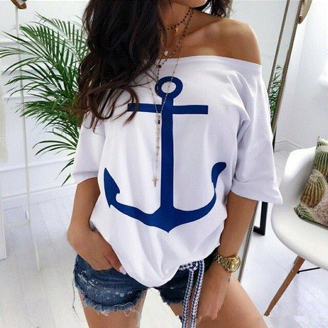 2021 High quality Cotton Tshirt Women Sexy Off Shoulder Shirt Casual Half Sleeve Tops