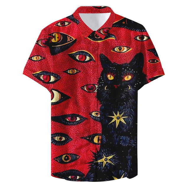 2021 High quality Summer Hawaiian Beach Funny Eyes Cute Print Custom Casual Shirt
