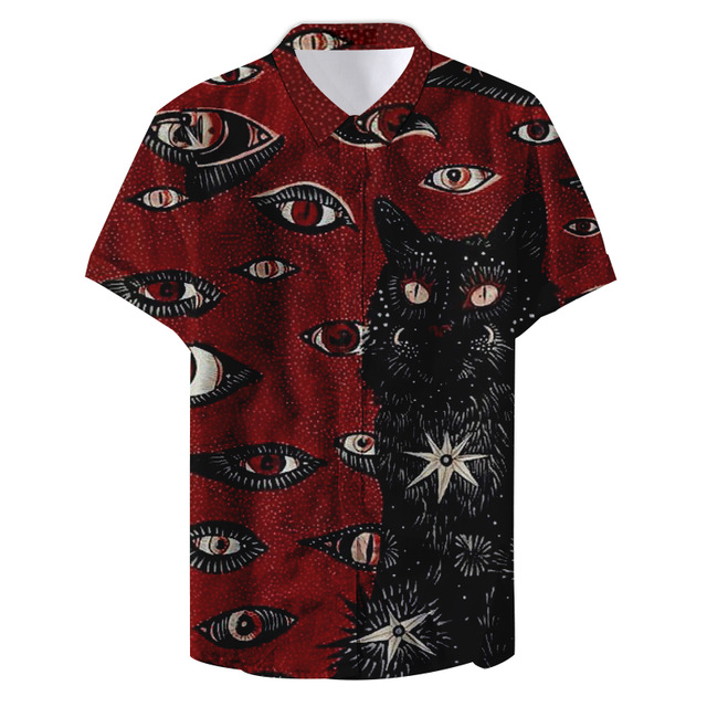 2021 High quality Summer Hawaiian Beach Funny Eyes Cute Print Custom Casual Shirt
