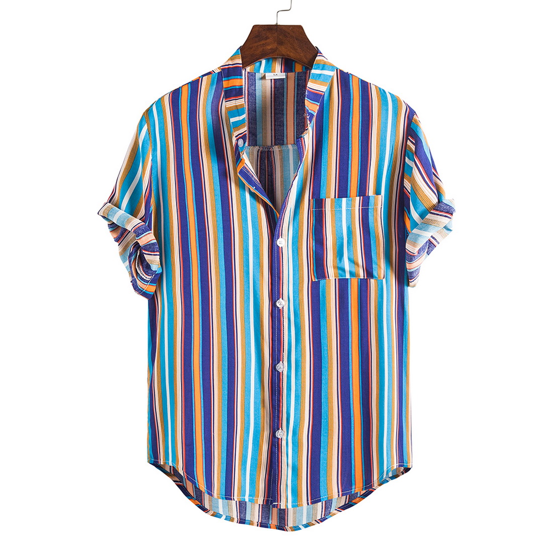 2021 High quality Men's new summer fashion striped shirts with pocket casual short sleeve shirt business