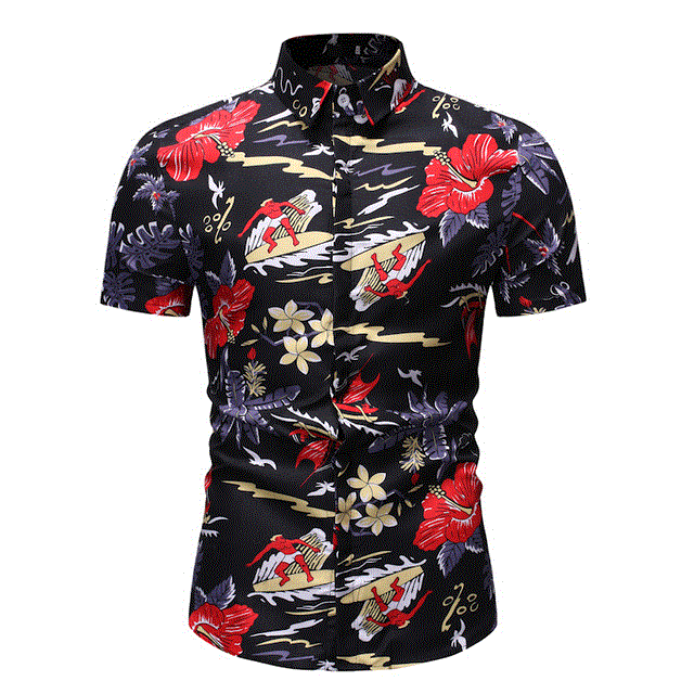 2021 High quality New Summer Fashion Mens Shirt Slim Fit Short Sleeve Floral Shirt Mens Clothing Trend Plus Size Mens Casual Flower Shirts