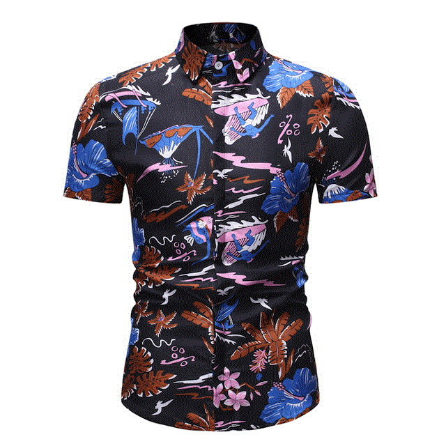 2021 High quality New Summer Fashion Mens Shirt Slim Fit Short Sleeve Floral Shirt Mens Clothing Trend Plus Size Mens Casual Flower Shirts