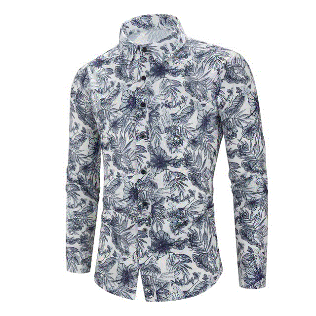 2021 High quality Men's Shirts Retro Floral Printed Man Casual Slim Shirt Fashion Classic Men's Long Sleeve Clothing